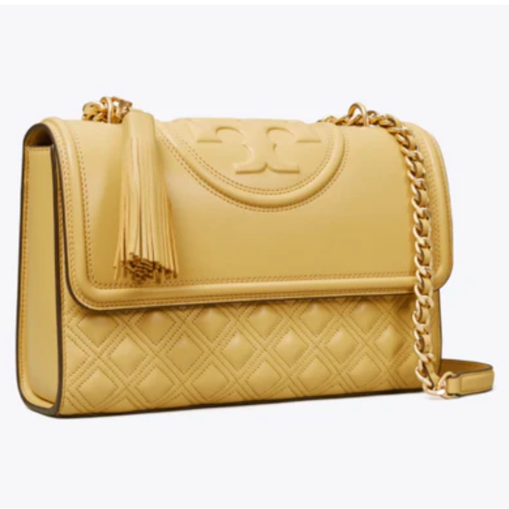 Tory Burch Fleming Convertible Handbag. Beautiful Color: Beeswax (Light Yellow).